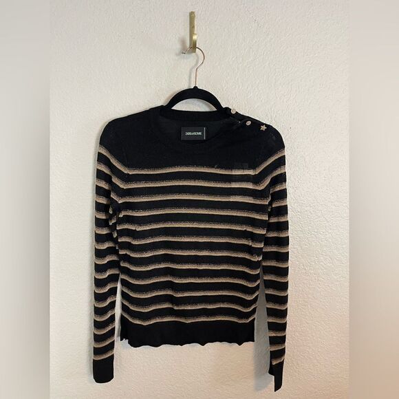 Zadig & Voltaire Sweater Miss Stripes black and gold metallic Sweater. NWT XS - Picture 5 of 11